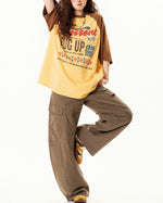 대조적인 컬러 스티칭 짧은 소매