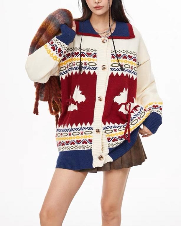 Christmas jacquard contrast sweater jacket