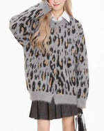 復古豹紋開衫毛衣