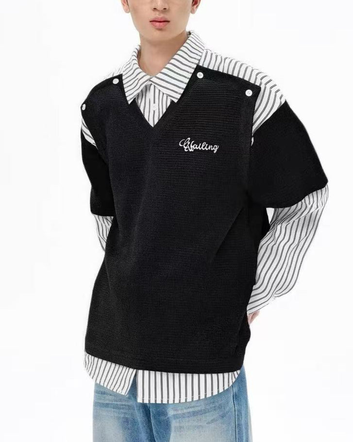 Fake two-piece polo sweatshirt