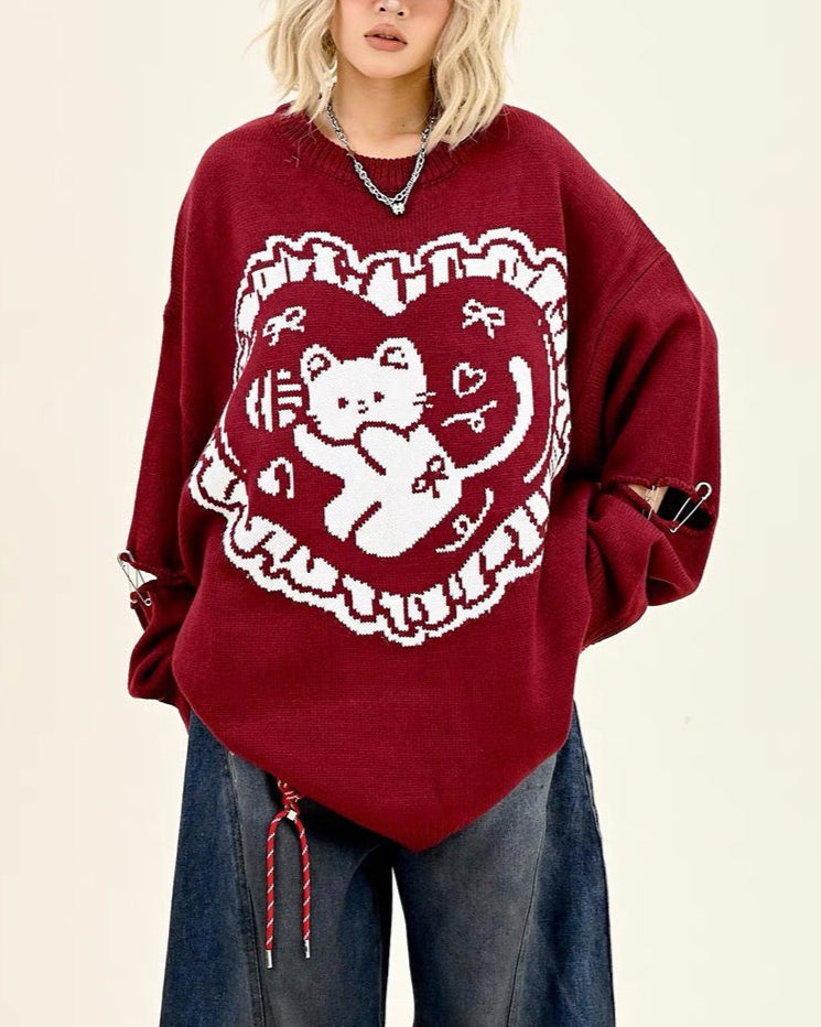 Retro ripped cat sweater