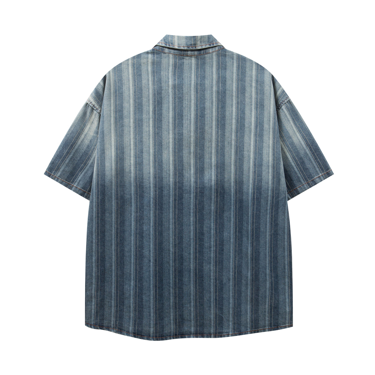 Vertical striped gradient denim short-sleeved shirt