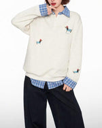 Spliced ​​plaid fake two-piece polo sweatshirt