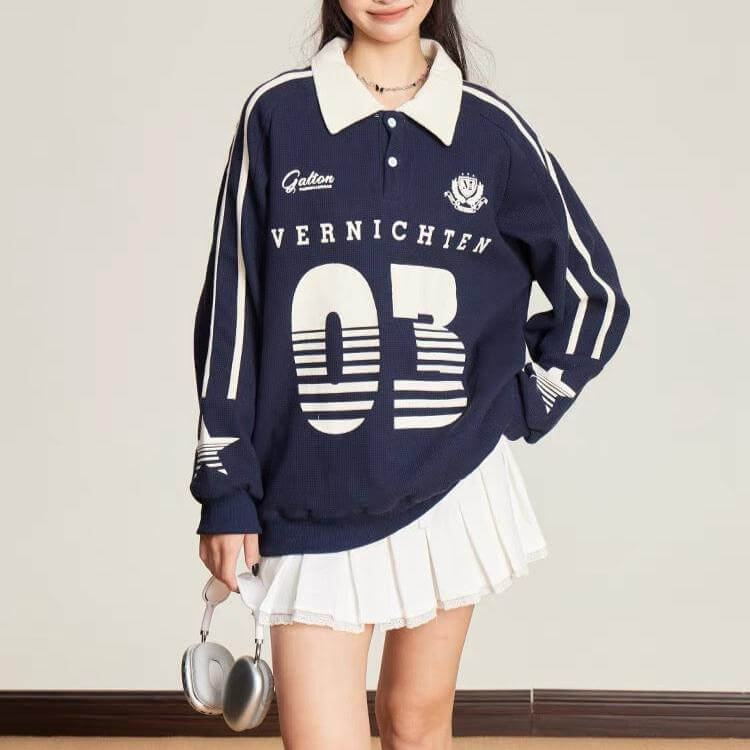 Retro polo collar sweatshirt