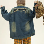 Retro patchwork lapel denim jacket