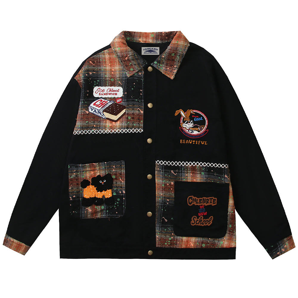 Contrast color stitching fun cartoon jacket