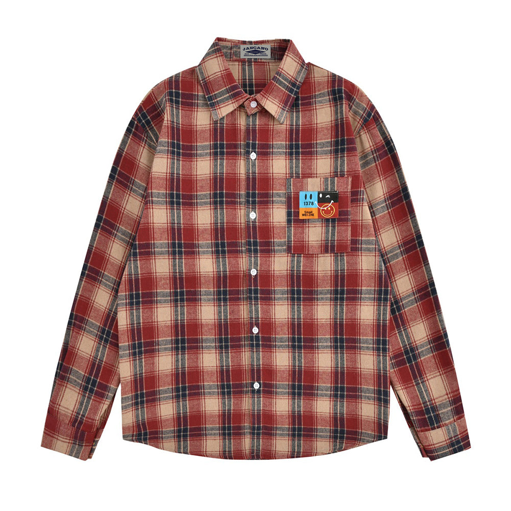 Retro simple plaid long-sleeved shirt