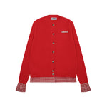 復古短款拼接開衫毛衣