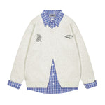 復古格子假兩件衛衣