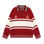 Patchwork contrast color polo sweater