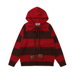 Retro hooded colorblock pullover sweater