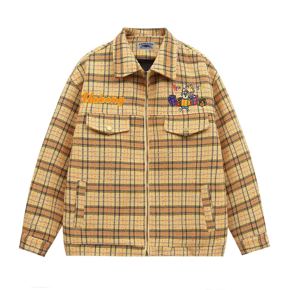 Retro fun cartoon plaid jacket