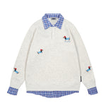 Spliced ​​plaid fake two-piece polo sweatshirt