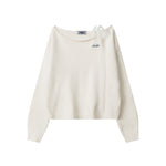 復古寬鬆一字領飄帶毛衣(女款)