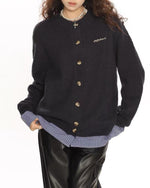 復古短款拼接開衫毛衣