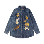 趣味卡通刺綉牛仔襯衫