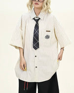 Vintage Striped Short Sleeve Shirt with Tie