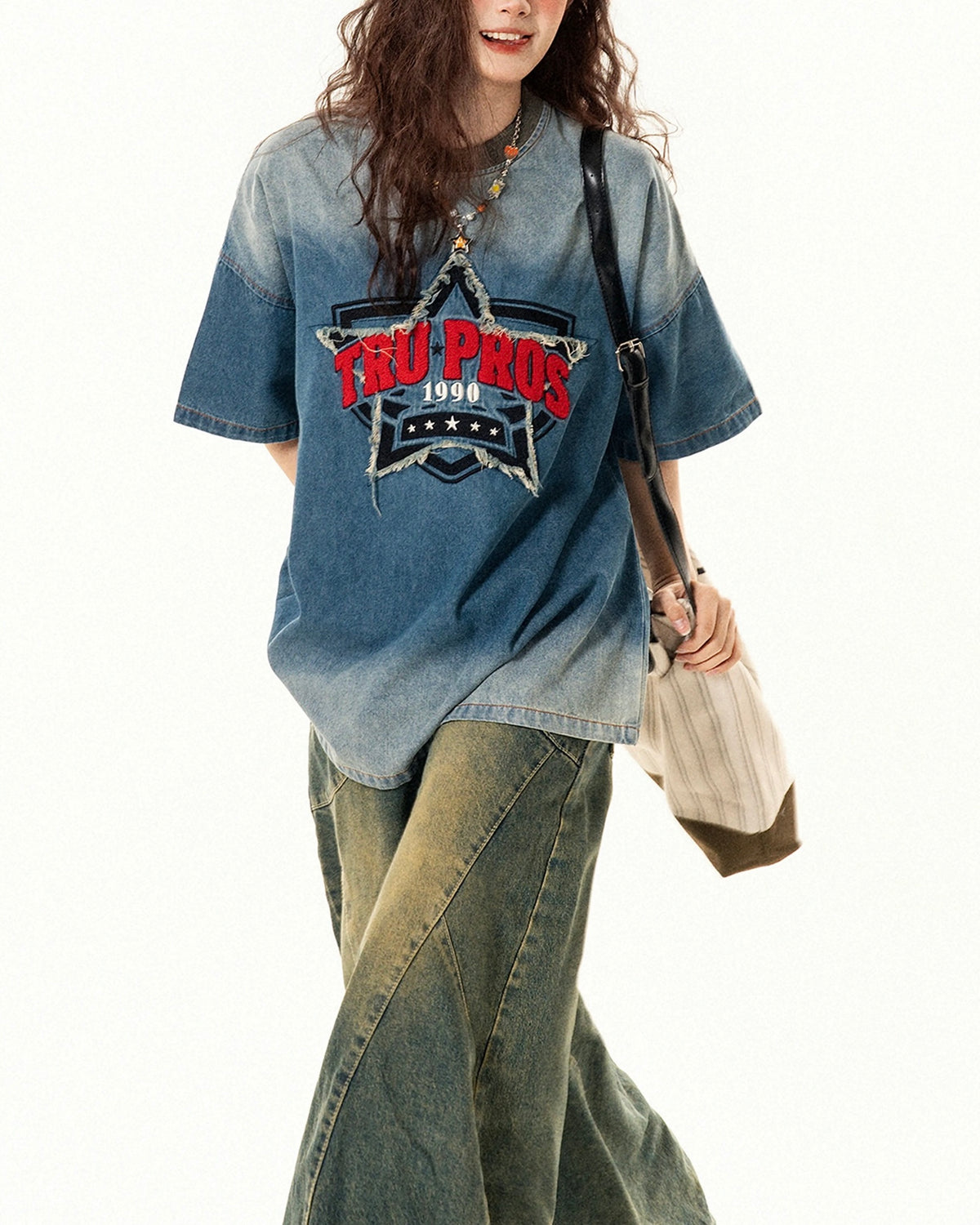 Star Letter Denim Short Sleeve