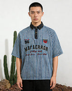 水洗拼接條紋短袖