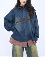 Spliced ​​fake two piece denim shirt