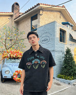 美式水洗做舊花朵翻領短袖