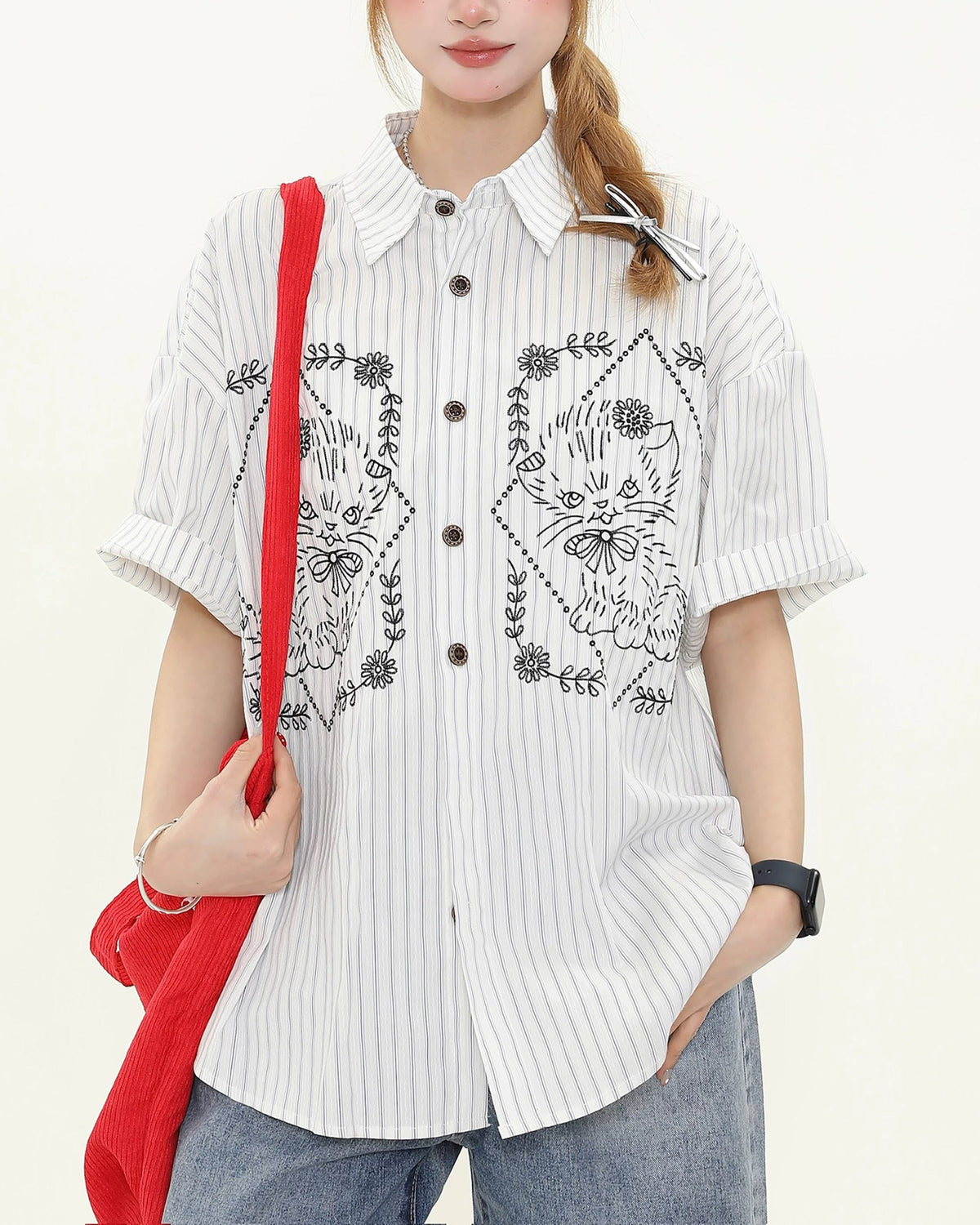 Retro fun striped short sleeve shirt