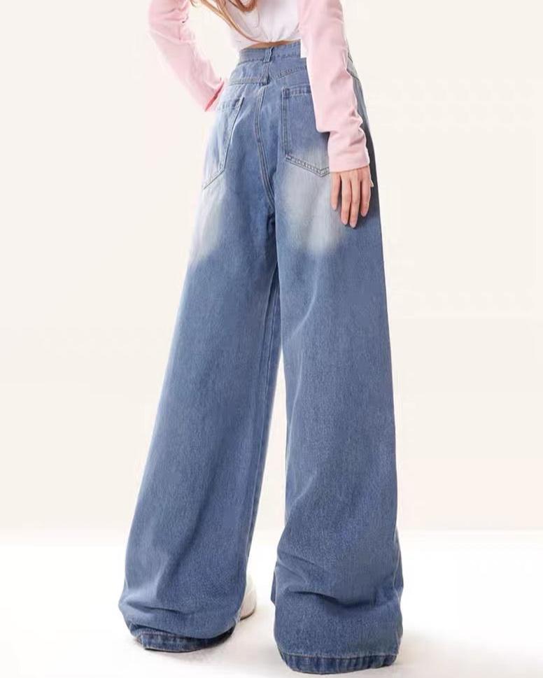 Retro cute embroidered denim trousers