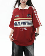 Contrast color lettering short sleeve shirt