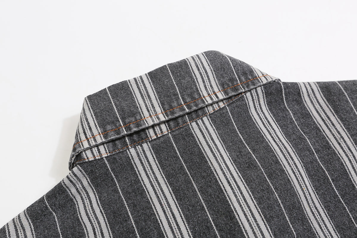 Retro vertical striped long-sleeved shirt 