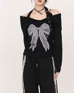 Retro bow crew neck sweater (women's style)