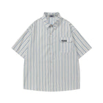 Retro Striped Short Sleeve Work Shirt 