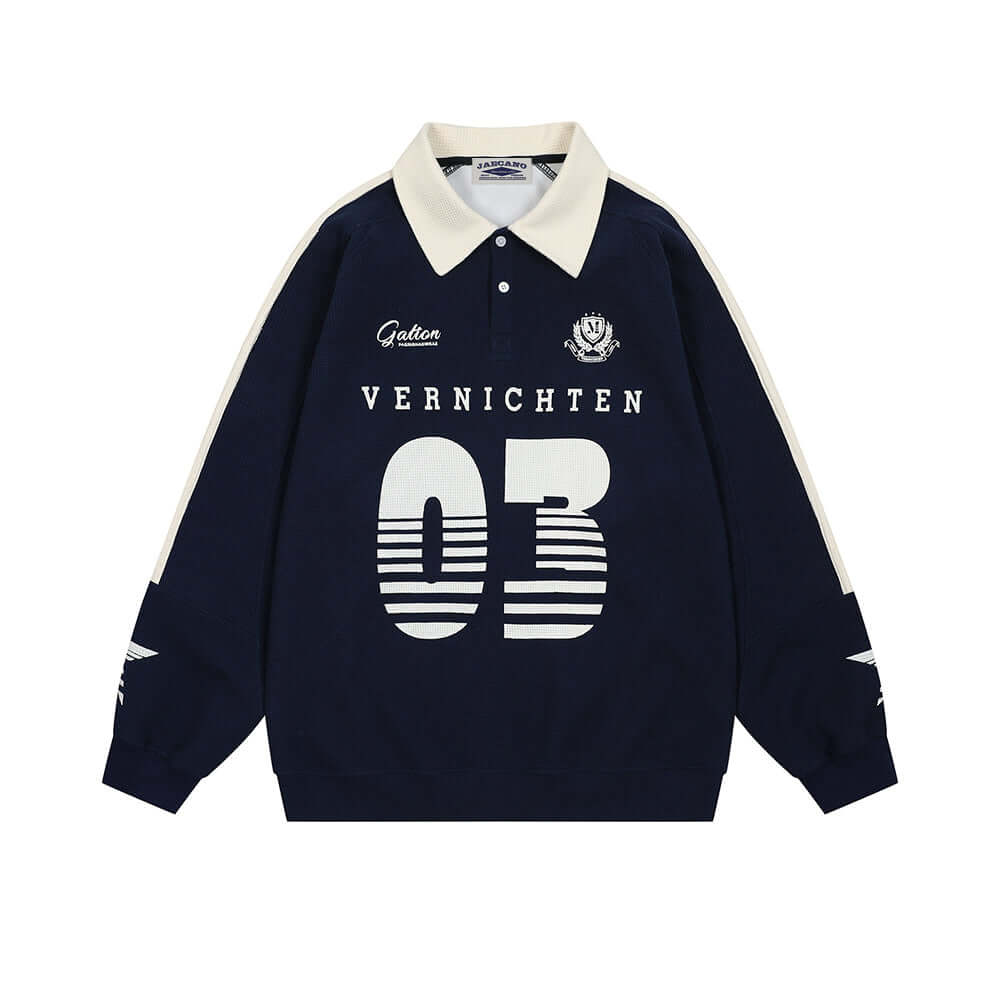 Retro polo collar sweatshirt