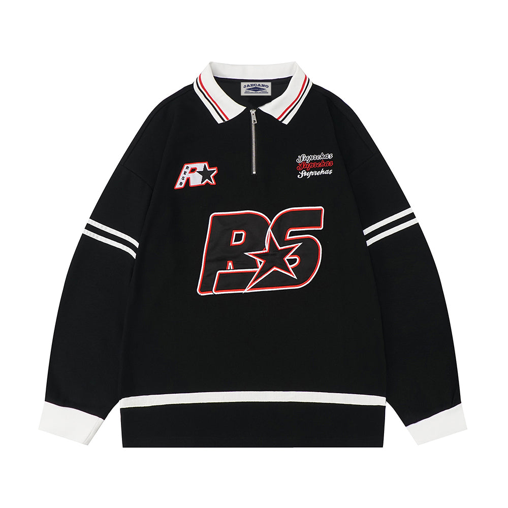 Retro letter embroidered polo sweatshirt