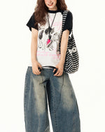 고양이 컬러블록 반팔