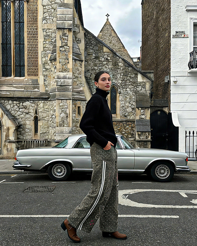 休閑波點牛仔褲