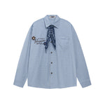 Embroidered plaid long-sleeved shirt