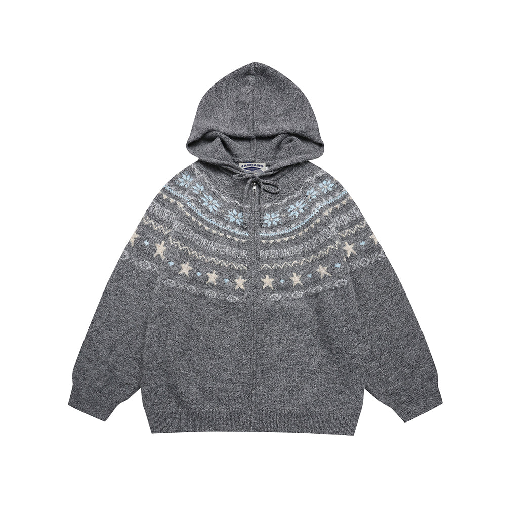 Star jacquard hooded cardigan