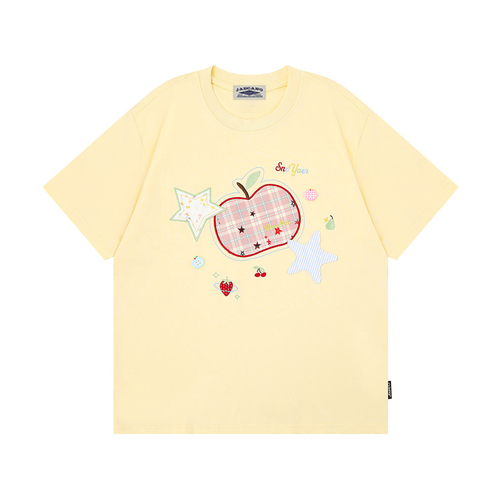 格紋蘋果貼布短袖