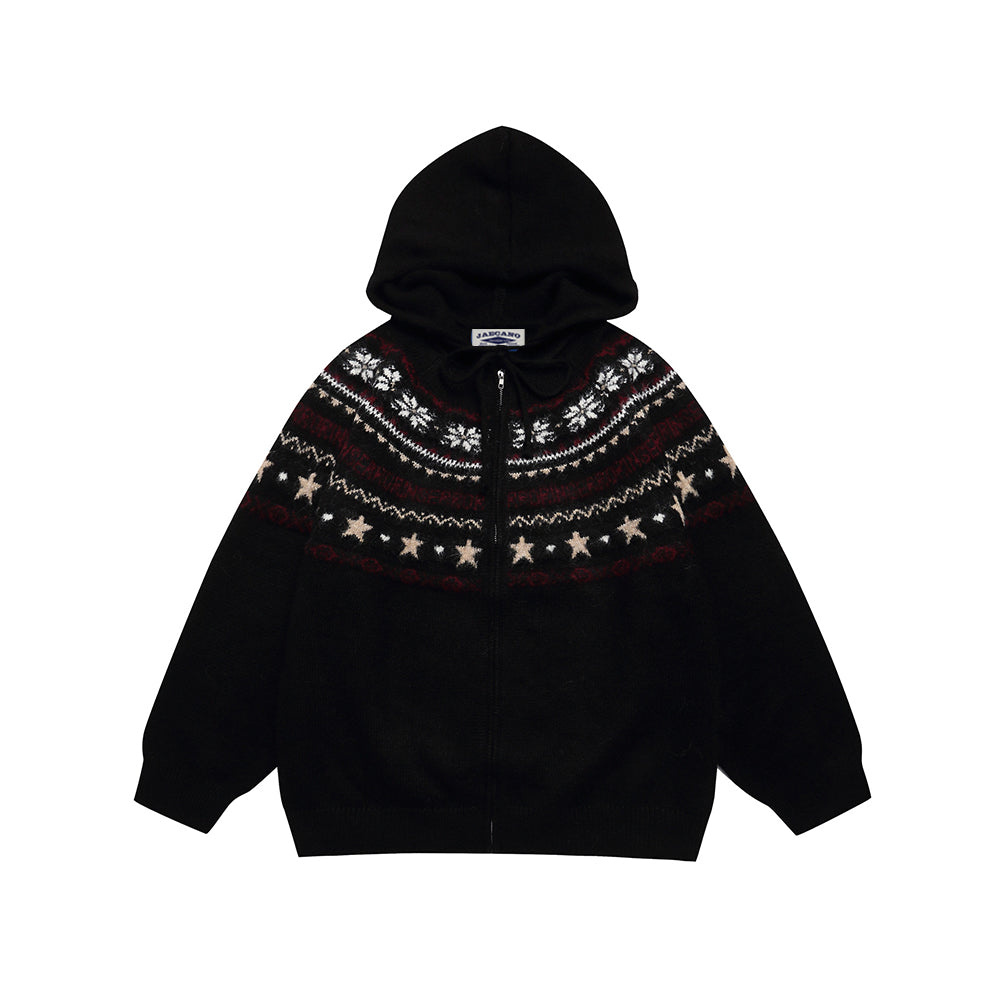 Star jacquard hooded cardigan