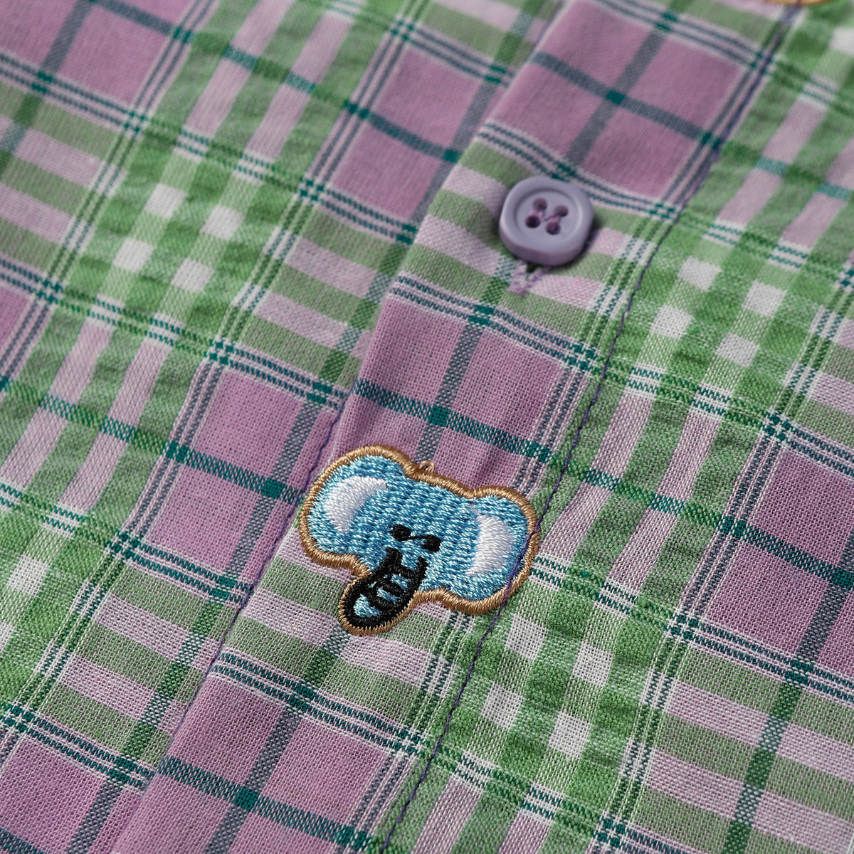 Retro cartoon plaid color block shirt