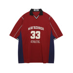 대조적인 컬러 스티칭 짧은 소매