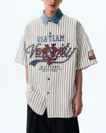 Lettering striped short-sleeved shirt