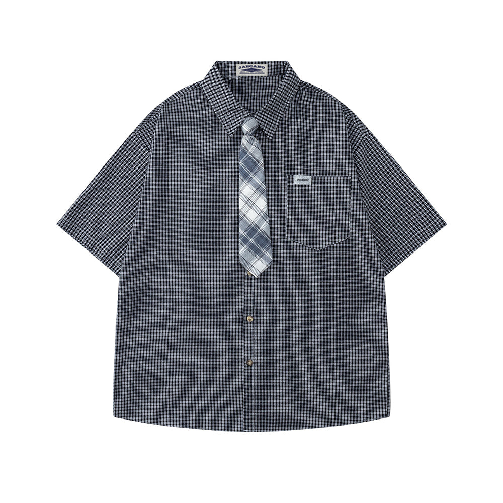 格紋短袖襯衫