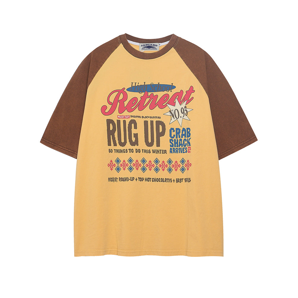 Contrast color stitching short sleeves