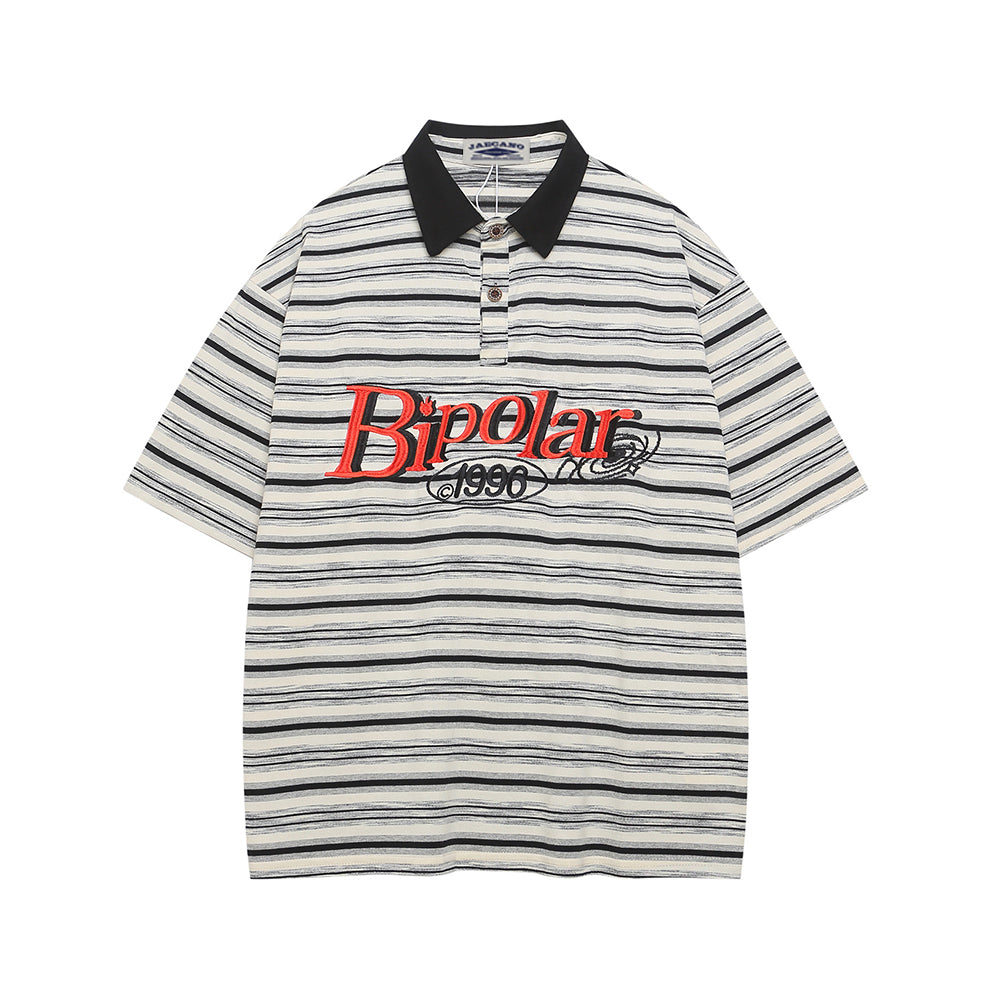 Lettering embroidered polo short sleeves