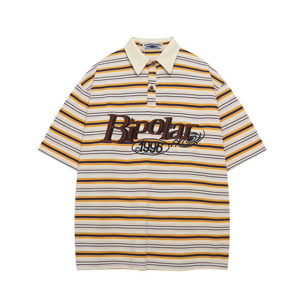 Lettering embroidered polo short sleeves