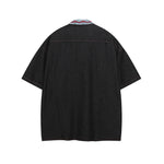 Paneled embroidered denim shirt