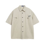 Embroidered zip-up short-sleeved shirt