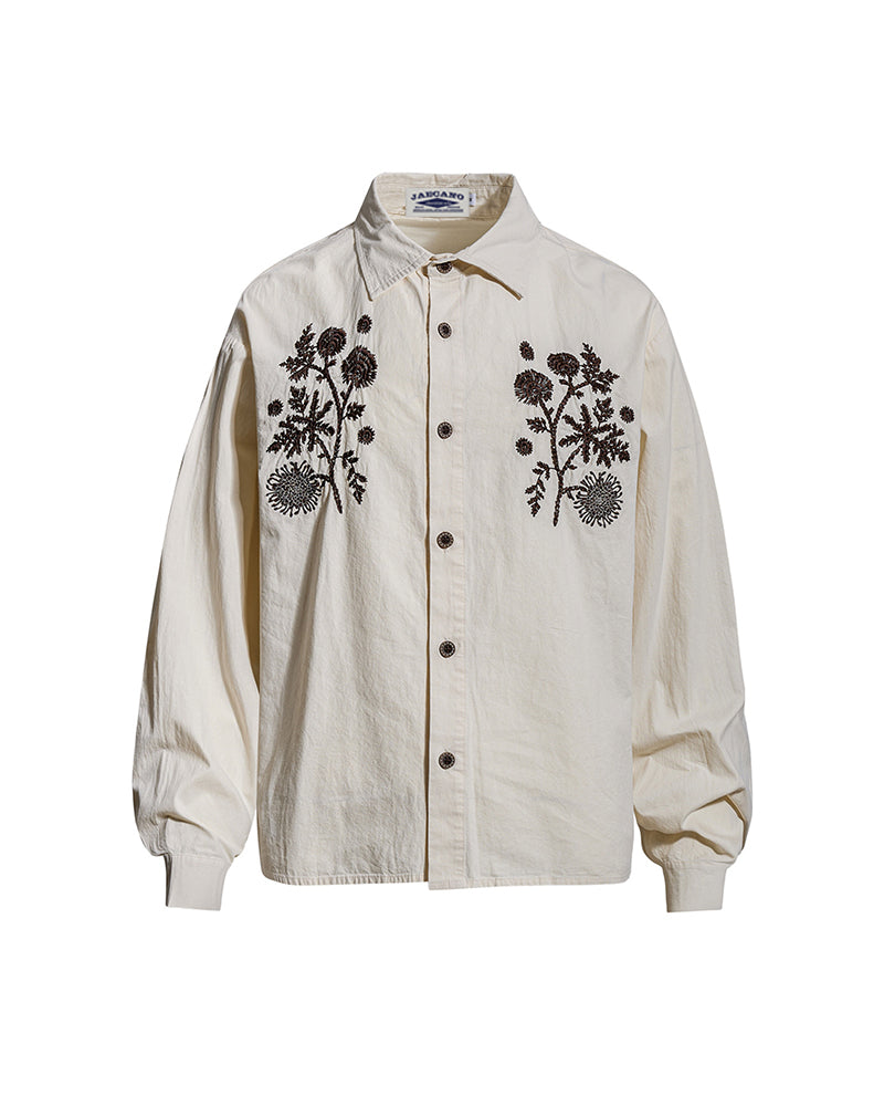 Floral Embroidered Long-Sleeved Shirt