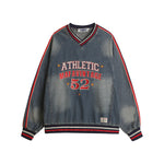 復古水洗刺綉牛仔衛衣